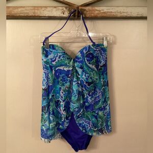 LAUREN RALPH LAUREN SZ 10  BLUE GREEN FLORAL PAISLEY ONE PIECE SWIMSUIT